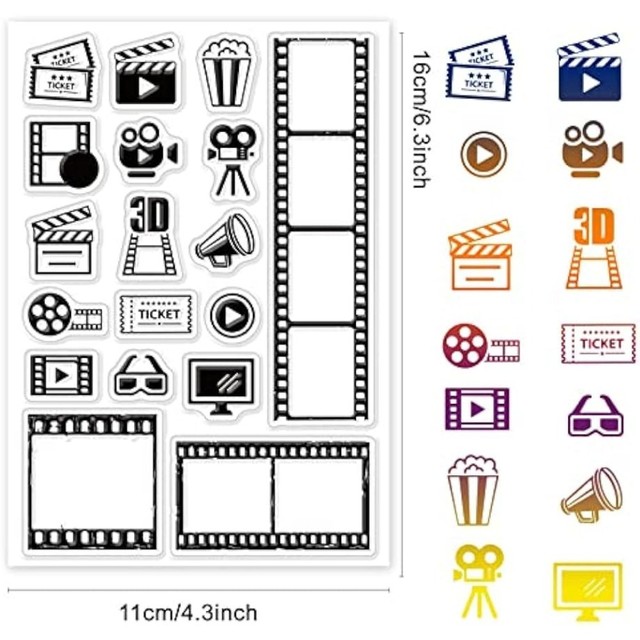 Movie Clear Stamps Movie Icons Tape 3D Glasses Video Transparent Silicone  Stamp Rubber Stamp for Scrapbook